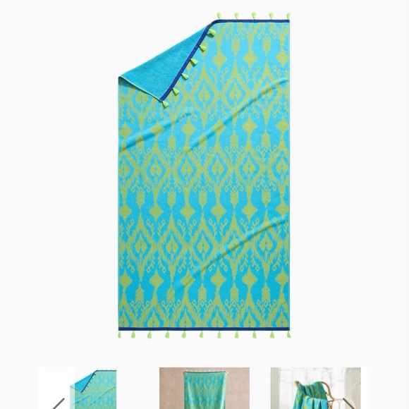 NWT John Robshaw Textiles Ravi Peacock towel throw beach cotton tassels - Picture 4 of 10